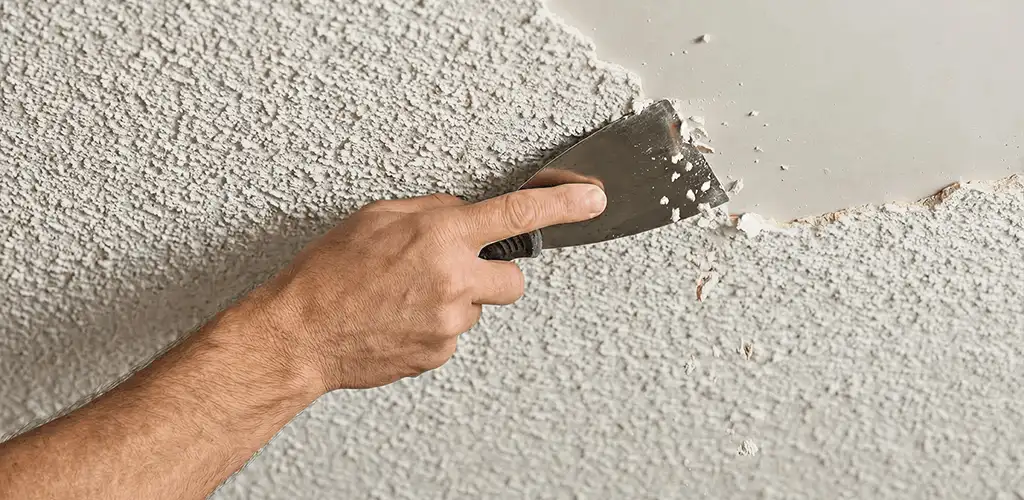 Popcorn ceiling removal scraping off textured ceiling finish in Allentown, PA