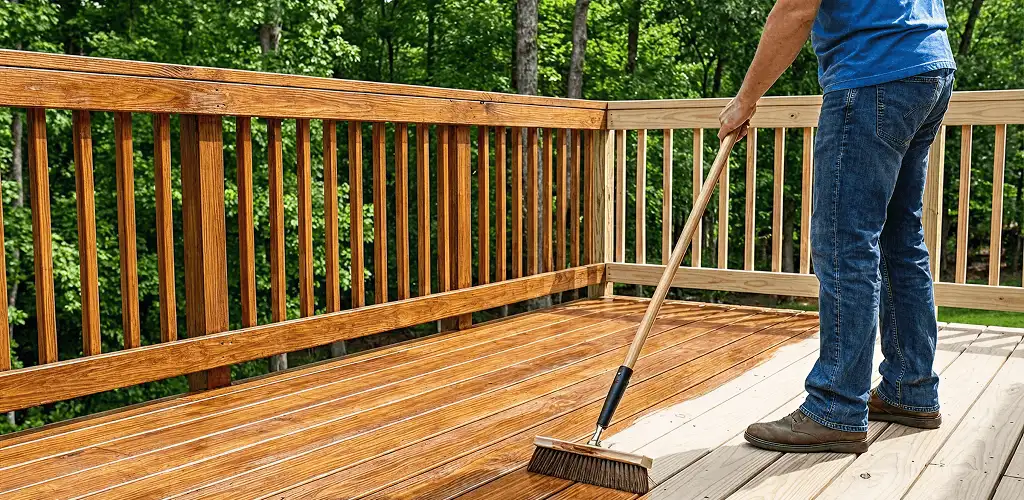 Deck staining and sealing application on a wood deck in Allentown, PA