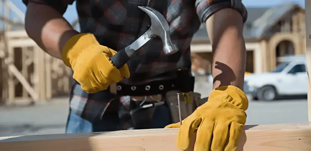Handyman fixing wood trim with a hammer for home repairs in Allentown, PA